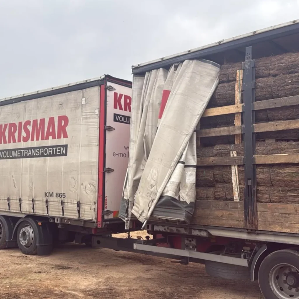 Trailer Mega con remolque, palets de seto artificial nacional y brezo natural